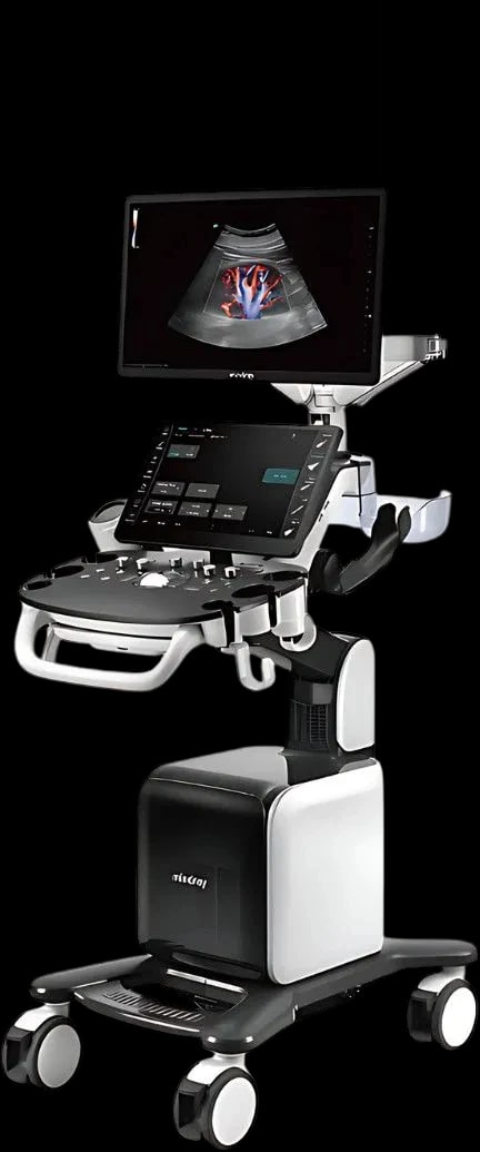 Mindray Consona N7 en tres cuartos con imagen fetal en color